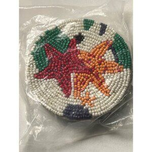 Handcrafted Beaded Starfish Coasters Set Of 4 - 4.25" Round - Beach Theme Decor